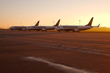 Image showing CHARLEROI, BELGIUM - FEBRUARY 2: Airliners of Ryanair parked at Brussels - Charleroi airport, Feb 2th 2014. Ryanair is the largest low-cost carrier in Europe.