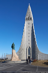 Image showing REYKJAVIK, ICELAND - MAY 05, 2018: Cathedral Hallgrimskirkja in Reykjavik Iceland clear blue sky background