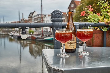 Image showing Trappist beer poured in a glass in The Netherlands