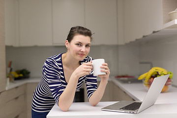 Image showing woman drinking coffee enjoying relaxing lifestyle