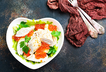 Image showing pancakes with salmon caviar