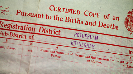 Image showing UK Birth Certificate