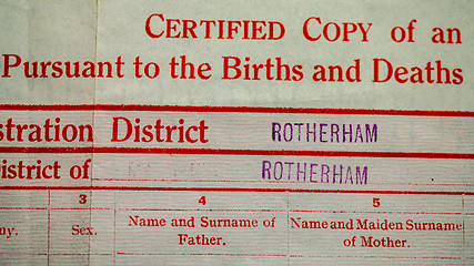 Image showing UK Birth Certificate