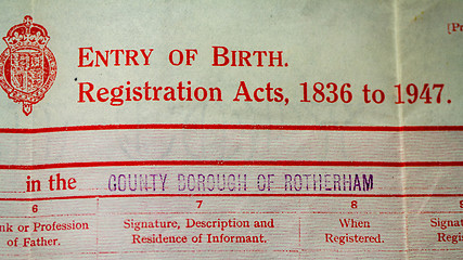 Image showing UK Birth Certificate