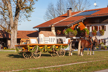 Image showing Warngau, Germany, Bavaria 27.10.2019: Horse and cart at the Leonhardifahrt Warngau