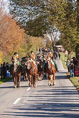 Image showing Warngau, Germany, Bavaria 27.10.2019: Rider at the Leonhardifahrt Warngau