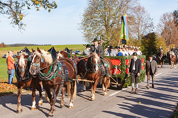 Image showing Warngau, Germany, Bavaria 27.10.2019: Rider at the Leonhardifahrt Warngau