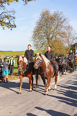 Image showing Warngau, Germany, Bavaria 27.10.2019: Rider at the Leonhardifahrt Warngau