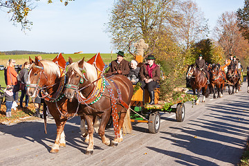 Image showing Warngau, Germany, Bavaria 27.10.2019: Rider at the Leonhardifahrt Warngau