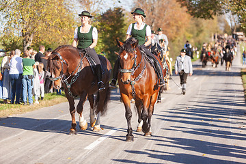 Image showing Warngau, Germany, Bavaria 27.10.2019: Rider at the Leonhardifahrt Warngau