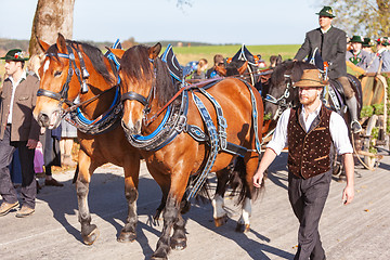 Image showing Warngau, Germany, Bavaria 27.10.2019: Rider at the Leonhardifahrt Warngau