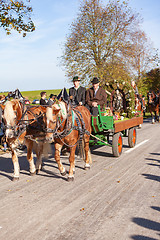 Image showing Warngau, Germany, Bavaria 27.10.2019: Rider at the Leonhardifahrt Warngau