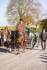 Image showing Warngau, Germany, Bavaria 27.10.2019: Rider at the Leonhardifahrt Warngau