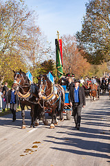 Image showing Warngau, Germany, Bavaria 27.10.2019: Rider at the Leonhardifahrt Warngau