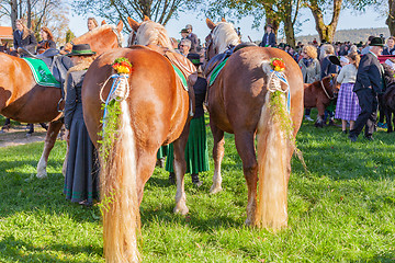 Image showing Warngau, Germany, Bavaria 27.10.2019: Rider at the Leonhardifahrt Warngau