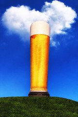 Image showing Wheat beer glass on green meadow