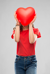 Image showing teenage girl with red heart shaped balloon