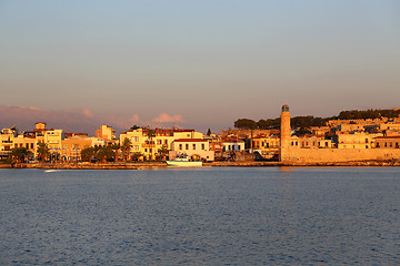 Image showing Harbour in Rethymno at sunrise, Crete island, Greece