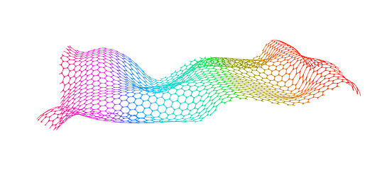 Image showing Colorful network of hexagons connected by circles. The structural surface of the material.