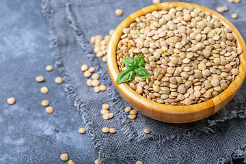 Image showing Bowl of brown lentils. Vegetarian food.