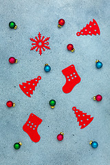 Image showing Christmas composition with balls and toys.