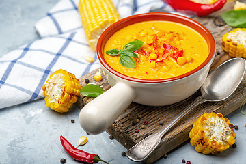 Image showing Homemade creamy corn soup.