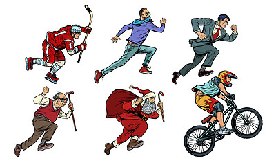 Image showing set collection hockey man cyclist businessman runner hipster Santa Claus