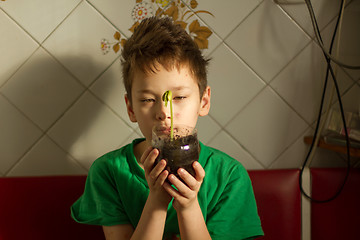 Image showing Boy with chickenpox grow plant