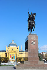 Image showing Monument of the Croatian King Tomislav and art pavilion in Zagre