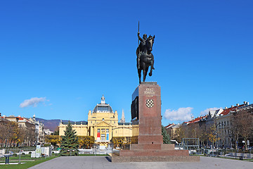 Image showing Monument of the Croatian King Tomislav and art pavilion in Zagre