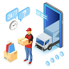 Image showing Isometric Internet Shopping Delivery and Logistics