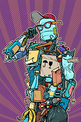 Image showing The character garbage man. Landfills dump ecology and pollution concept