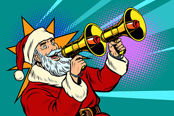 Image showing Santa Claus with a megaphone. Christmas sale