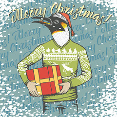 Image showing Christmas penguin vector illustration