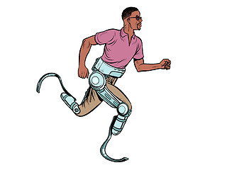 Image showing disabled african man running with legs prostheses