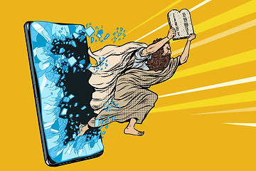 Image showing Moses the prophet with the tablets of commandments. Christian online news concept