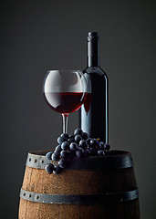 Image showing bottle and glass of red wine