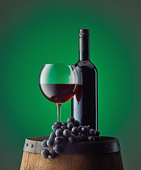 Image showing glass and bottle of red wine