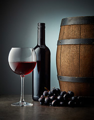 Image showing glass and bottle of red wine