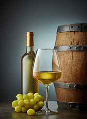 Image showing glass and bottle of white wine