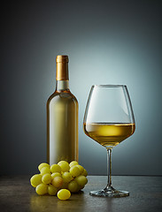 Image showing glass and bottle of white wine