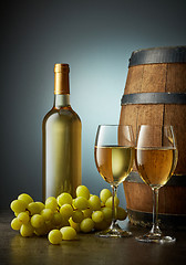 Image showing glass and bottle of white wine