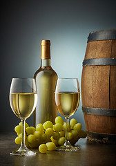 Image showing glass and bottle of white wine