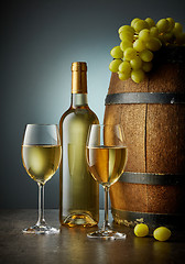 Image showing glass and bottle of white wine