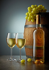 Image showing glass and bottle of white wine