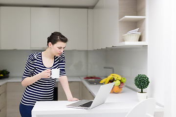 Image showing woman drinking coffee enjoying relaxing lifestyle