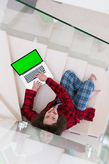 Image showing freelancer in bathrobe working from home