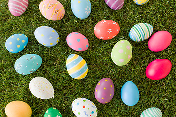 Image showing colored easter eggs on artificial grass