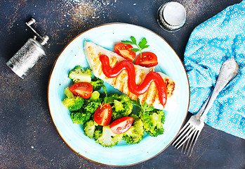 Image showing fried chicken with broccoli