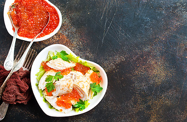 Image showing pancakes with salmon caviar